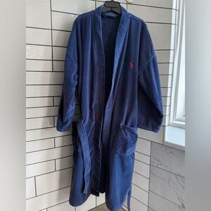Polo Ralph Lauren Bath Robe Mens L/XL Navy Red Pony Belted Terry Cloth Preppy